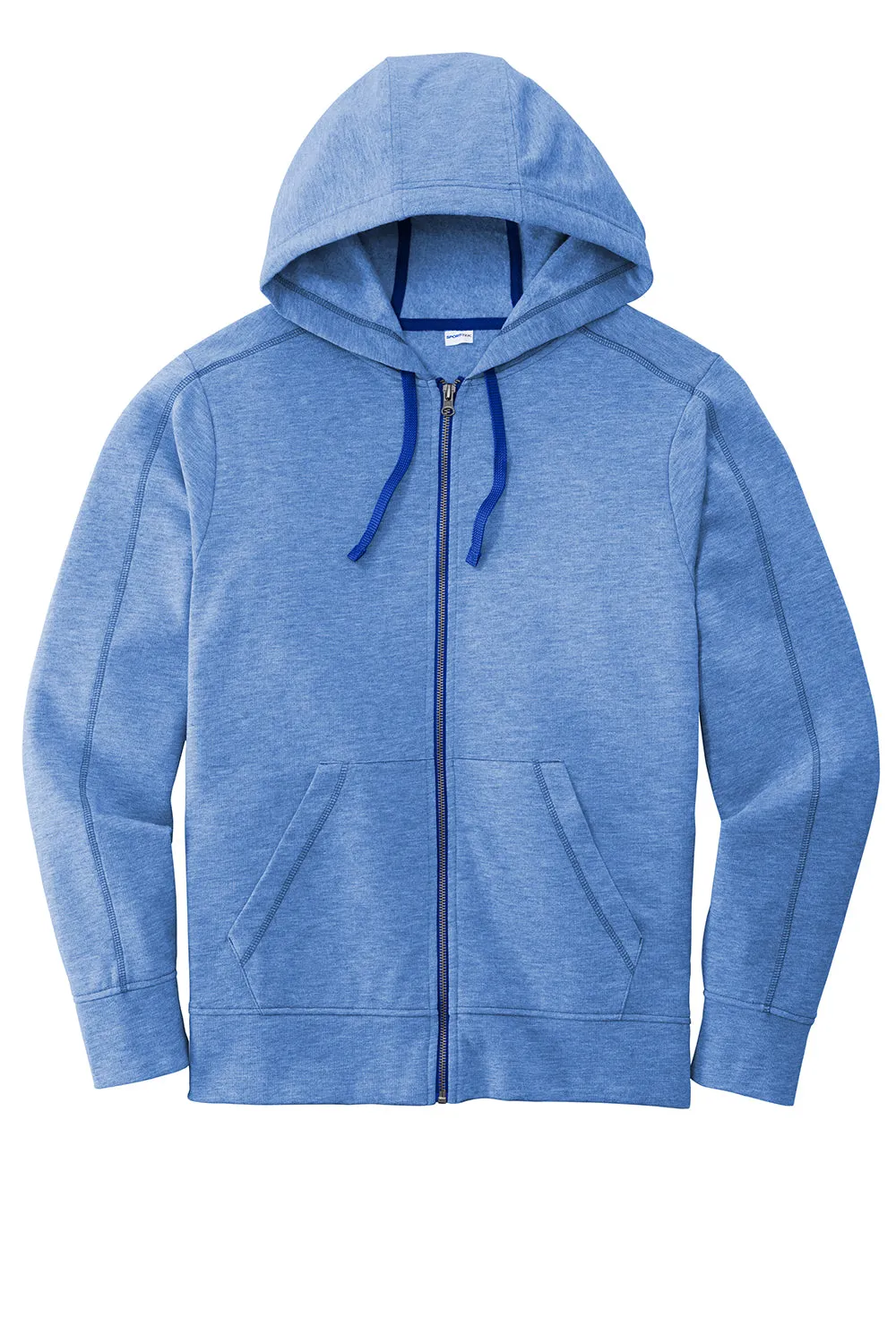 Sport-Tek Mens Moisture Wicking Fleece Full Zip Hooded Sweatshirt Hoodie w/ Pockets - Heather True Royal Blue Clothing Sport-Tek