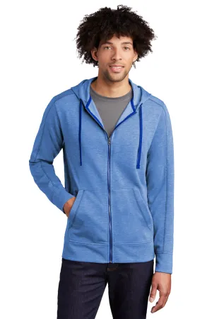 Sport-Tek Mens Moisture Wicking Fleece Full Zip Hooded Sweatshirt Hoodie w/ Pockets - Heather True Royal Blue Clothing Sport-Tek
