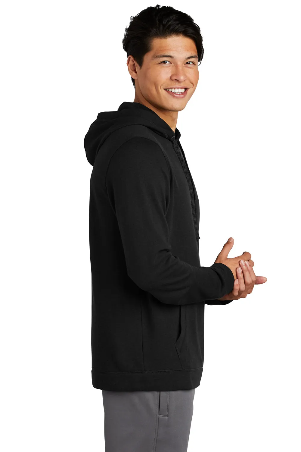 Sport-Tek Mens Moisture Wicking Fleece Hooded Sweatshirt Hoodie w/ Pouch Pocket - Black Clothing Sport-Tek