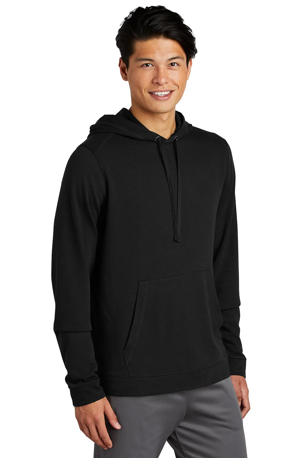 Sport-Tek Mens Moisture Wicking Fleece Hooded Sweatshirt Hoodie w/ Pouch Pocket - Black Clothing Sport-Tek