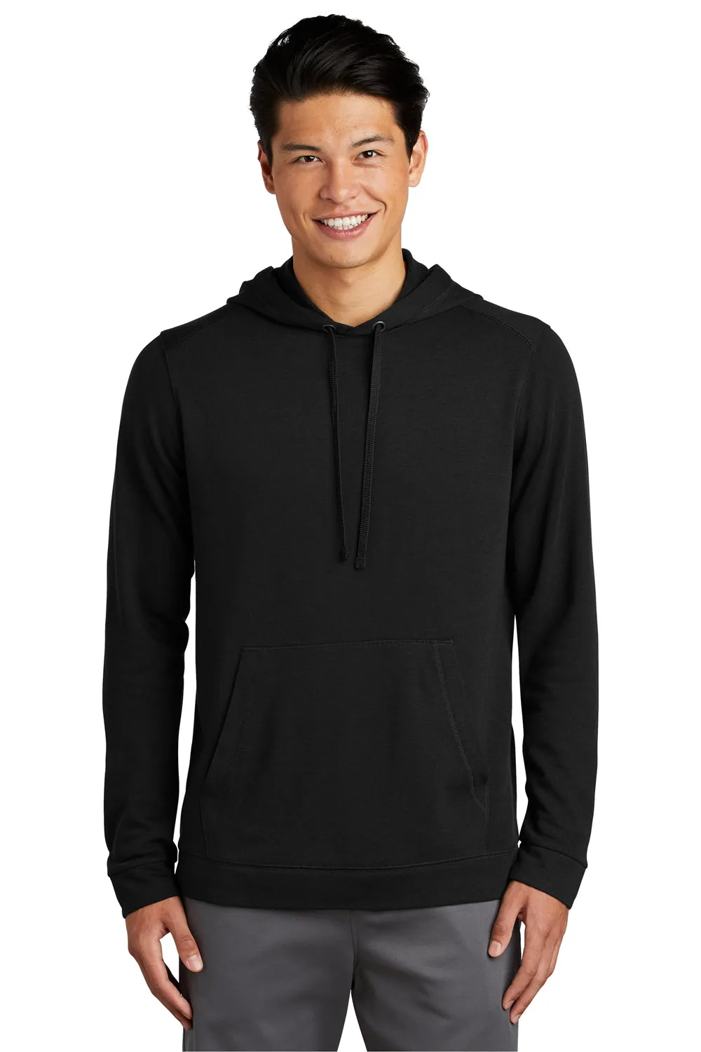 Sport-Tek Mens Moisture Wicking Fleece Hooded Sweatshirt Hoodie w/ Pouch Pocket - Black Clothing Sport-Tek