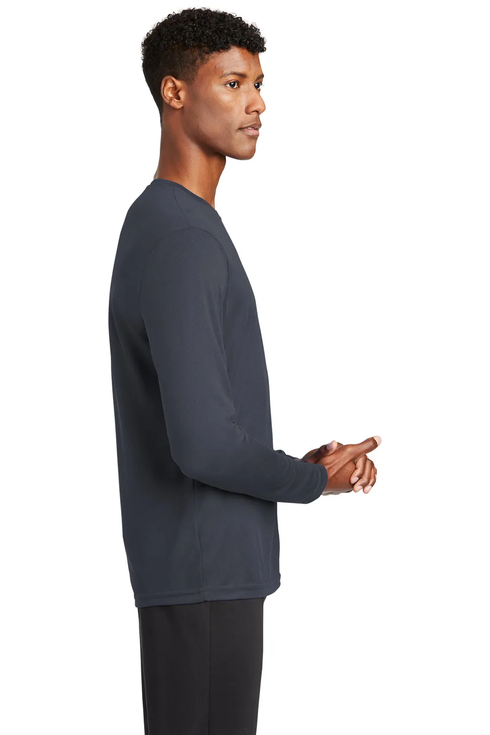 Sport-Tek Mens RacerMesh Moisture Wicking Long Sleeve Crewneck T-Shirt - Graphite Grey Clothing Sport-Tek