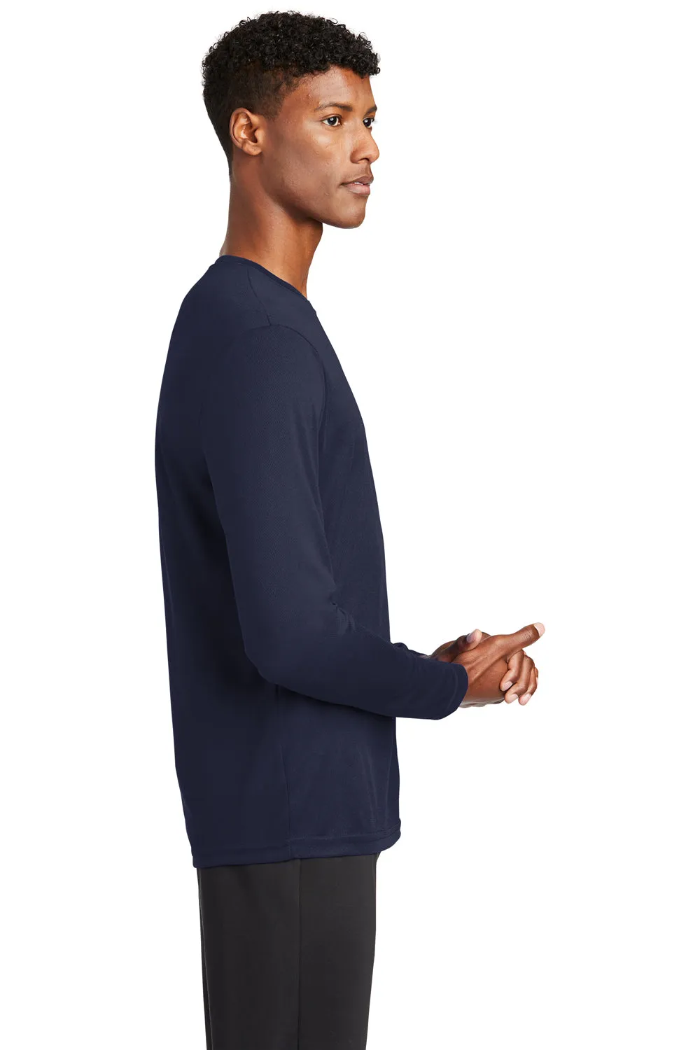 Sport-Tek Mens RacerMesh Moisture Wicking Long Sleeve Crewneck T-Shirt - True Navy Blue Clothing Sport-Tek