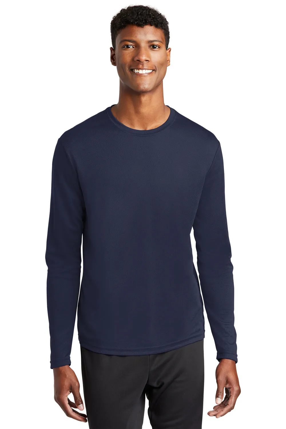Sport-Tek Mens RacerMesh Moisture Wicking Long Sleeve Crewneck T-Shirt - True Navy Blue Clothing Sport-Tek