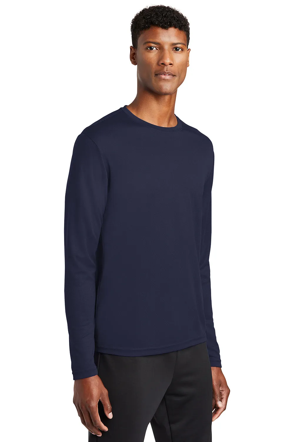 Sport-Tek Mens RacerMesh Moisture Wicking Long Sleeve Crewneck T-Shirt - True Navy Blue Clothing Sport-Tek