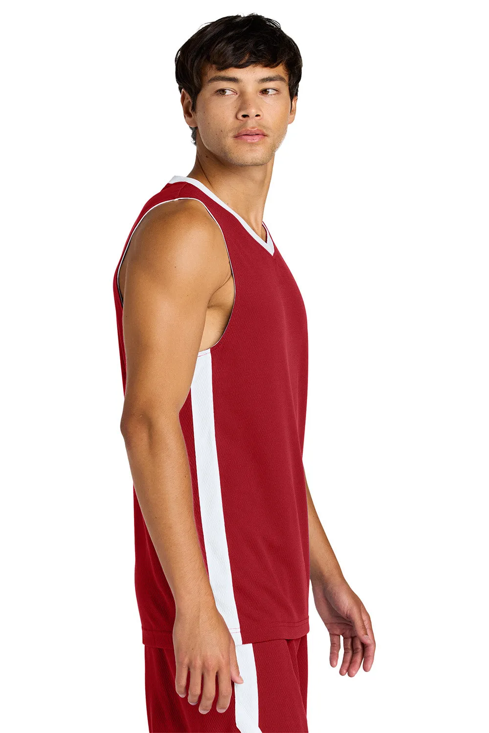 Sport-Tek Mens Rival Basketball Moisture Wicking Reversible Jersey Tank Top - Deep Red/White Clothing Sport-Tek