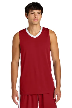 Sport-Tek Mens Rival Basketball Moisture Wicking Reversible Jersey Tank Top - Deep Red/White Clothing Sport-Tek