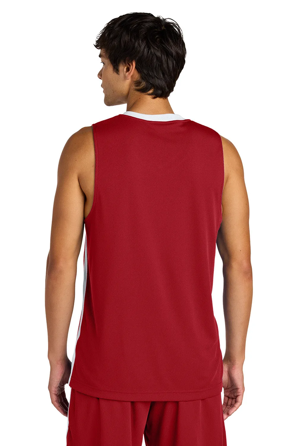 Sport-Tek Mens Rival Basketball Moisture Wicking Reversible Jersey Tank Top - Deep Red/White Clothing Sport-Tek