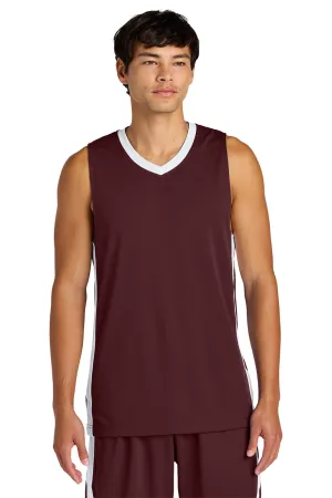 Sport-Tek Mens Rival Basketball Moisture Wicking Reversible Jersey Tank Top - Maroon/White Clothing Sport-Tek