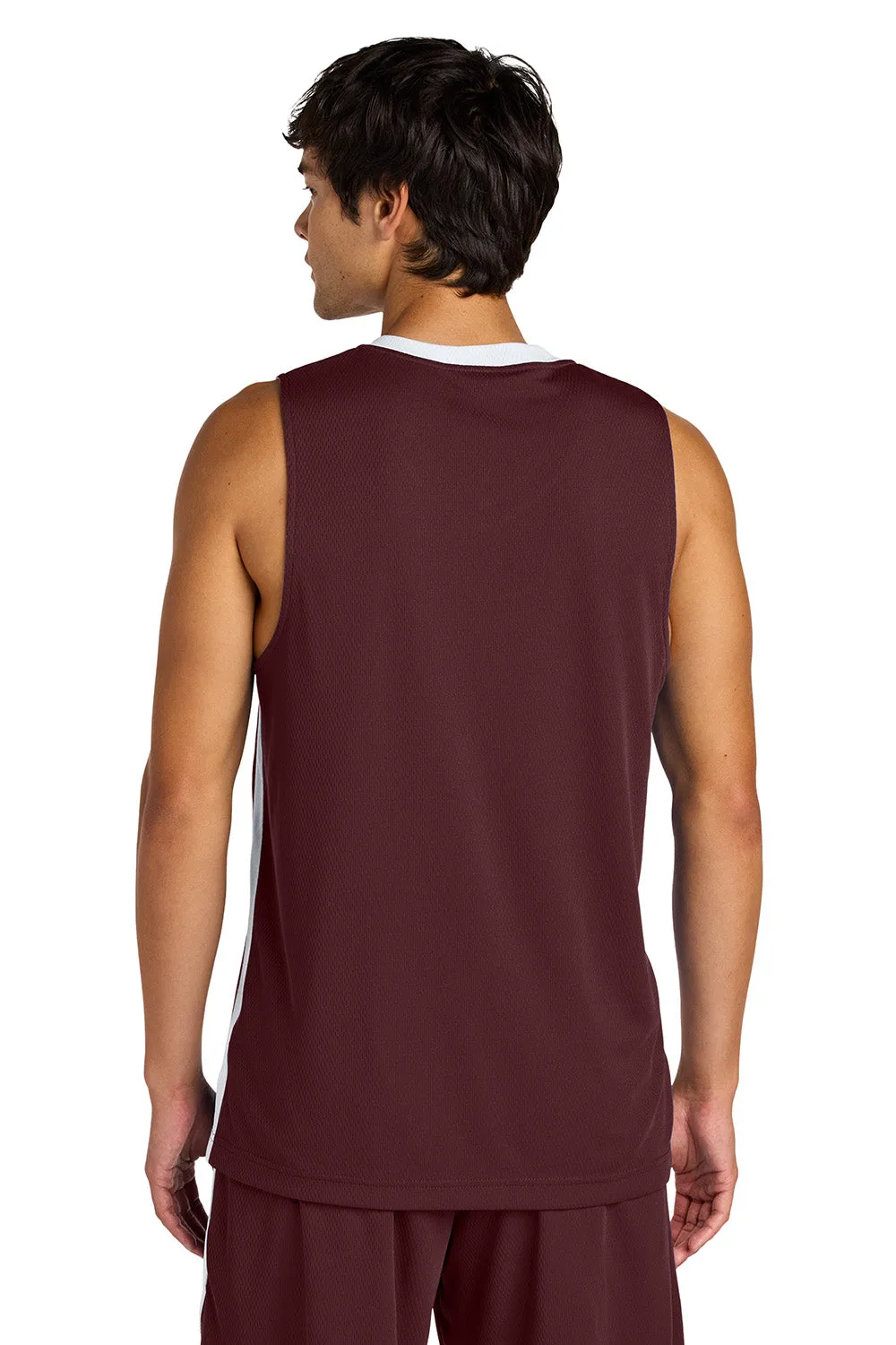 Sport-Tek Mens Rival Basketball Moisture Wicking Reversible Jersey Tank Top - Maroon/White Clothing Sport-Tek