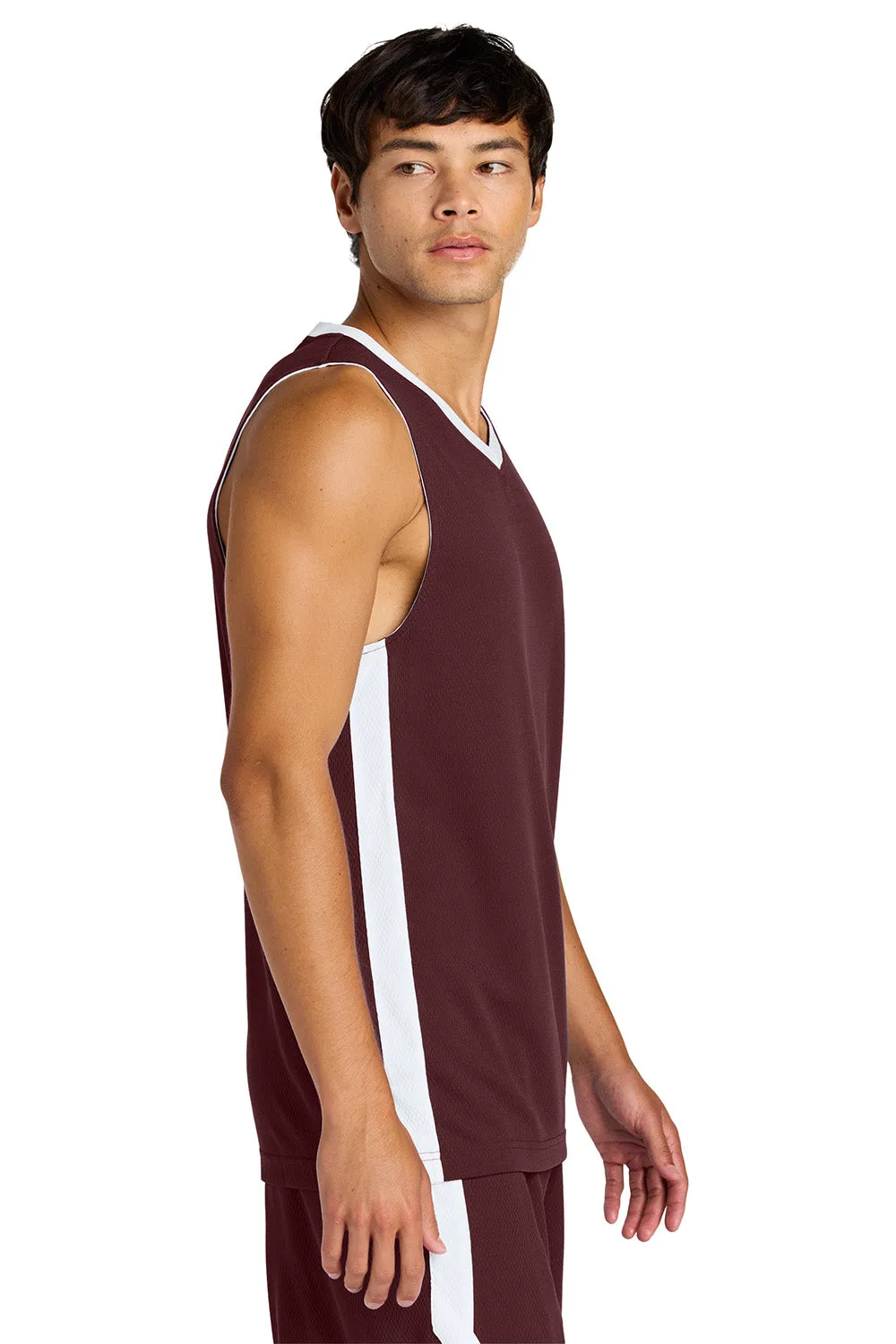 Sport-Tek Mens Rival Basketball Moisture Wicking Reversible Jersey Tank Top - Maroon/White Clothing Sport-Tek