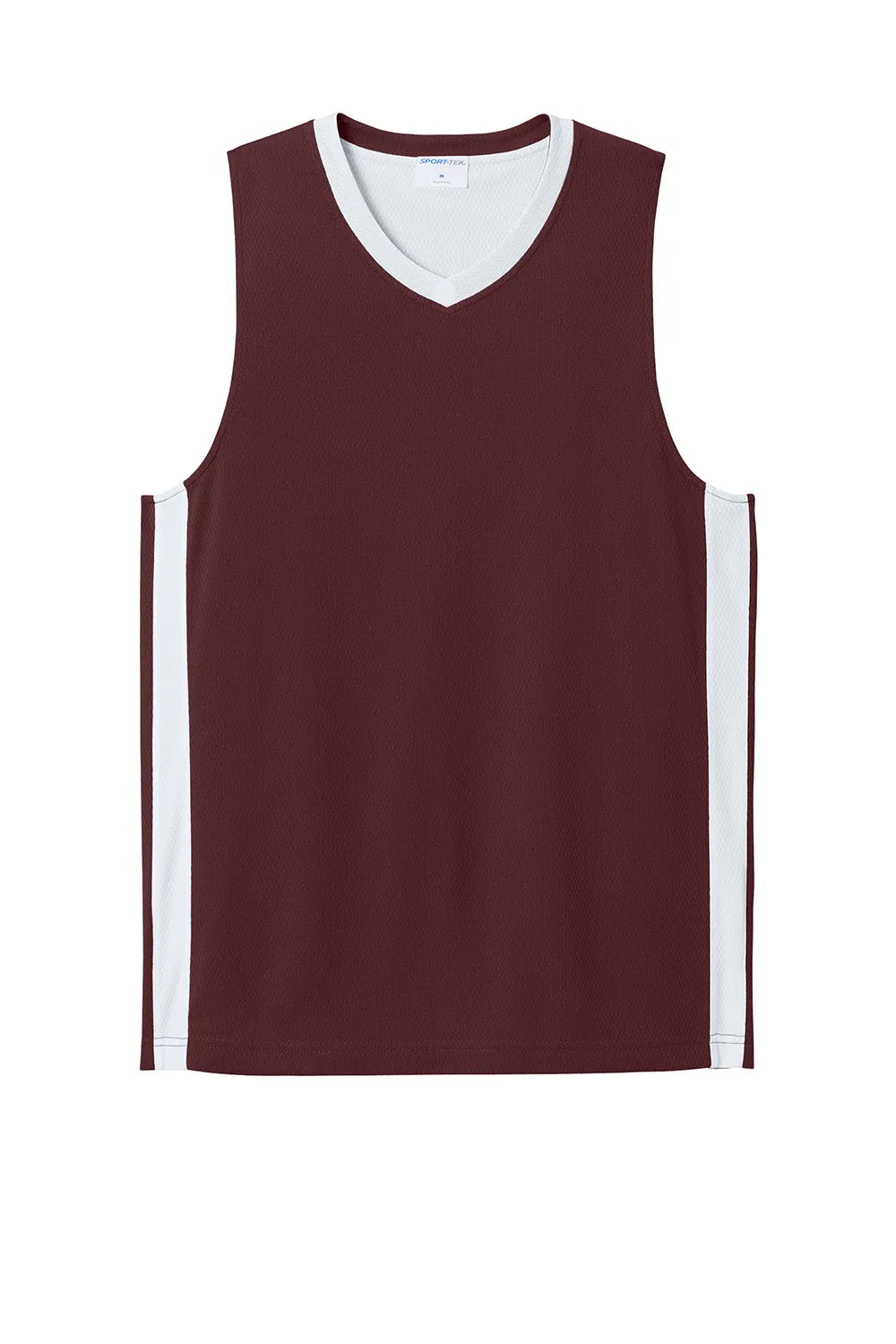 Sport-Tek Mens Rival Basketball Moisture Wicking Reversible Jersey Tank Top - Maroon/White Clothing Sport-Tek