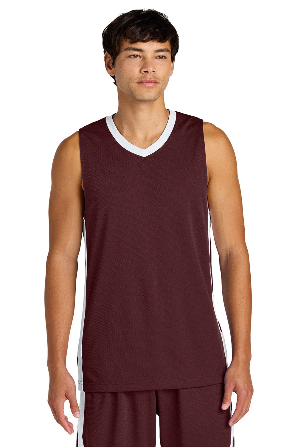 Sport-Tek Mens Rival Basketball Moisture Wicking Reversible Jersey Tank Top - Maroon/White Clothing Sport-Tek