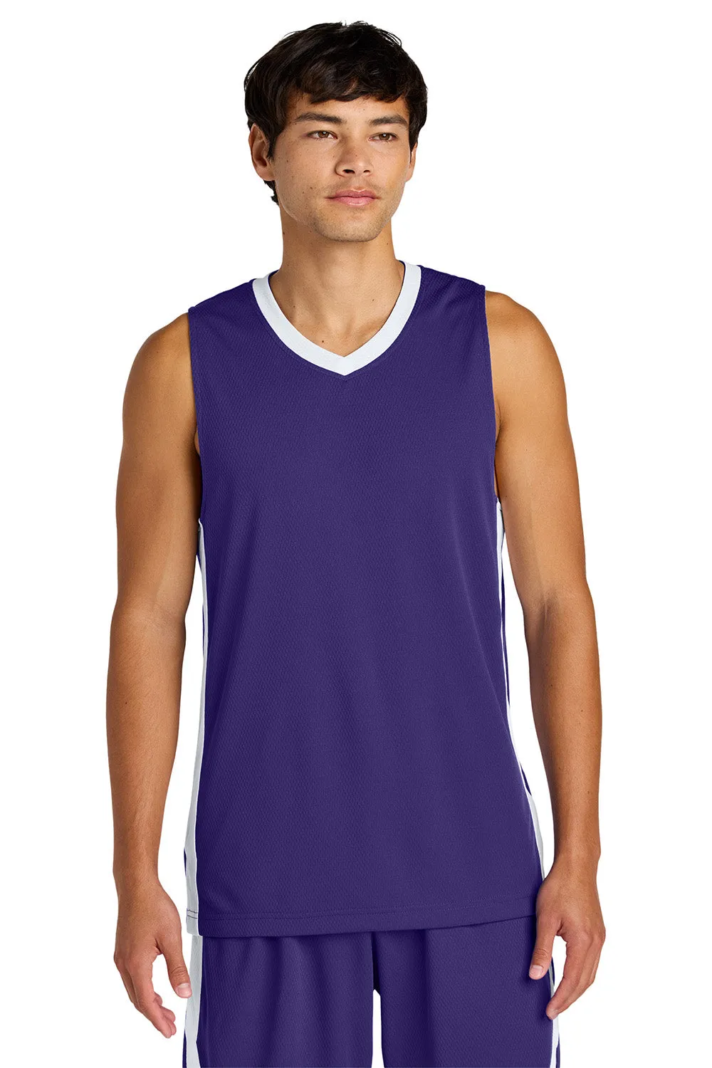 Sport-Tek Mens Rival Basketball Moisture Wicking Reversible Jersey Tank Top - Purple/White Clothing Sport-Tek