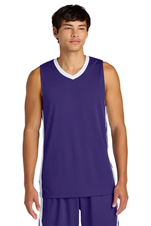 Sport-Tek Mens Rival Basketball Moisture Wicking Reversible Jersey Tank Top - Purple/White Clothing Sport-Tek