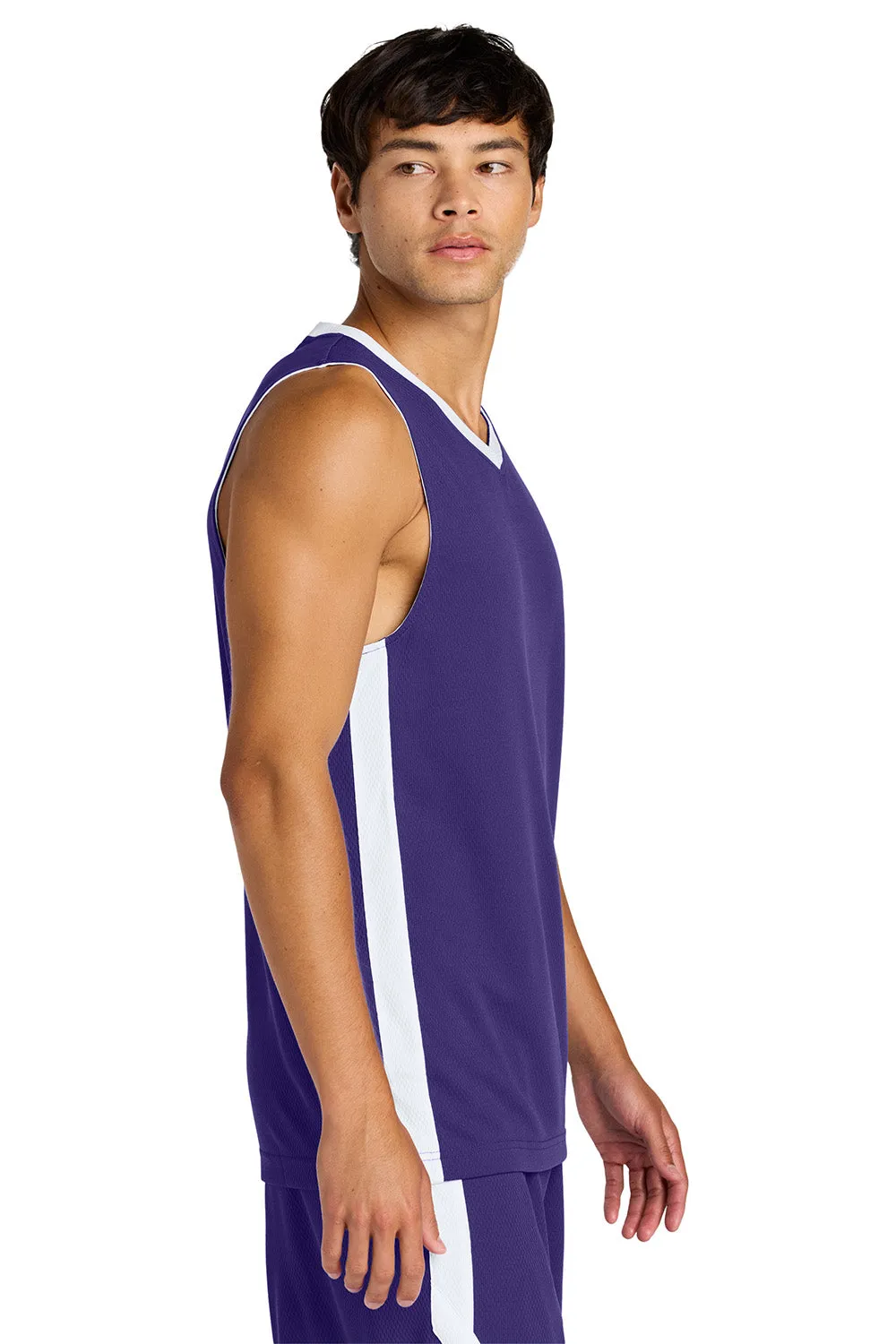 Sport-Tek Mens Rival Basketball Moisture Wicking Reversible Jersey Tank Top - Purple/White Clothing Sport-Tek