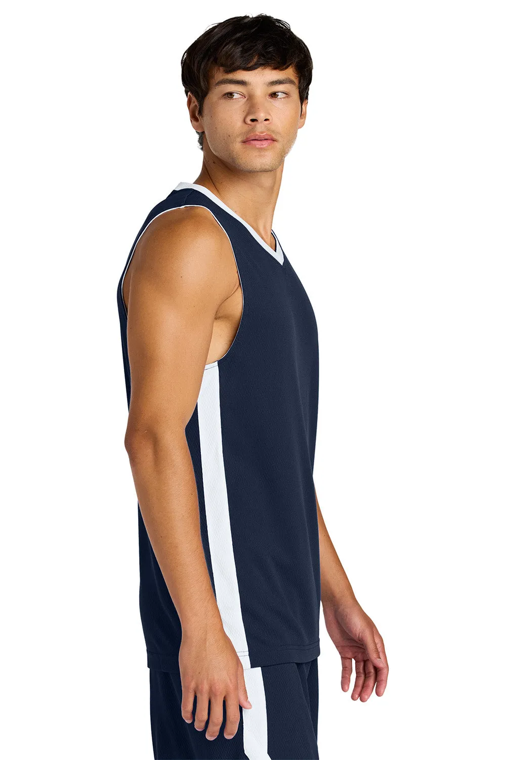 Sport-Tek Mens Rival Basketball Moisture Wicking Reversible Jersey Tank Top - True Navy Blue/White Clothing Sport-Tek
