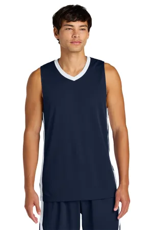 Sport-Tek Mens Rival Basketball Moisture Wicking Reversible Jersey Tank Top - True Navy Blue/White Clothing Sport-Tek