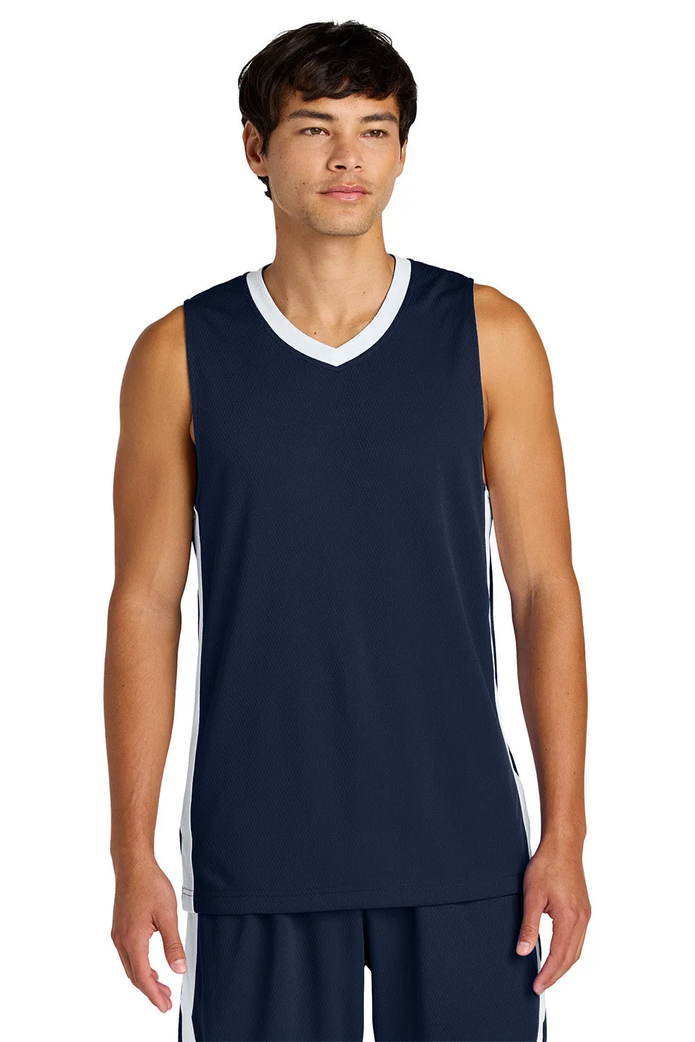 Sport-Tek Mens Rival Basketball Moisture Wicking Reversible Jersey Tank Top - True Navy Blue/White Clothing Sport-Tek