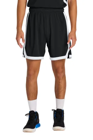 Sport-Tek Mens Rival Moisture Wicking Basketball Shorts - Black/White Clothing Sport-Tek