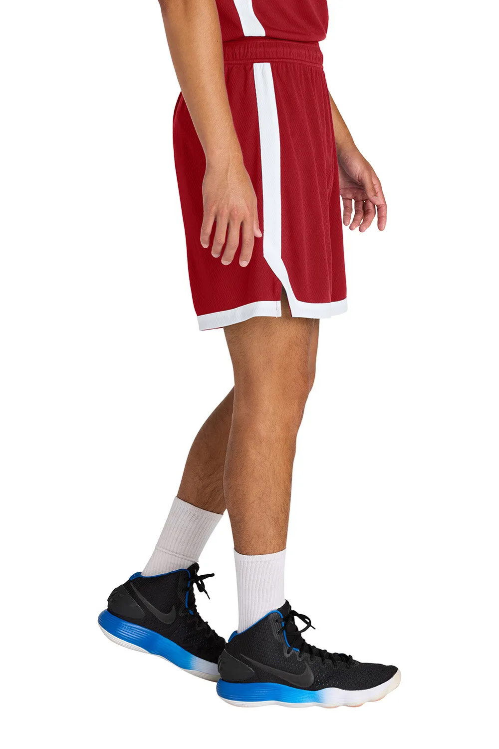 Sport-Tek Mens Rival Moisture Wicking Basketball Shorts - Deep Red/White Clothing Sport-Tek