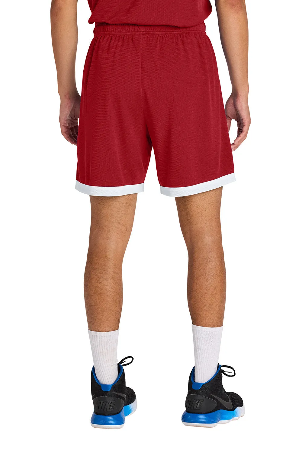 Sport-Tek Mens Rival Moisture Wicking Basketball Shorts - Deep Red/White Clothing Sport-Tek