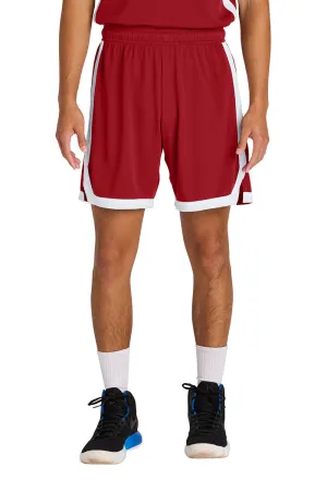 Sport-Tek Mens Rival Moisture Wicking Basketball Shorts - Deep Red/White Clothing Sport-Tek