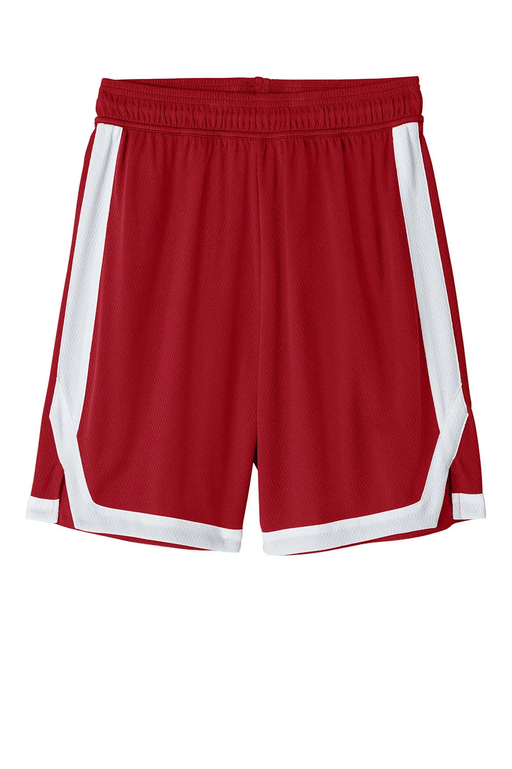 Sport-Tek Mens Rival Moisture Wicking Basketball Shorts - Deep Red/White Clothing Sport-Tek