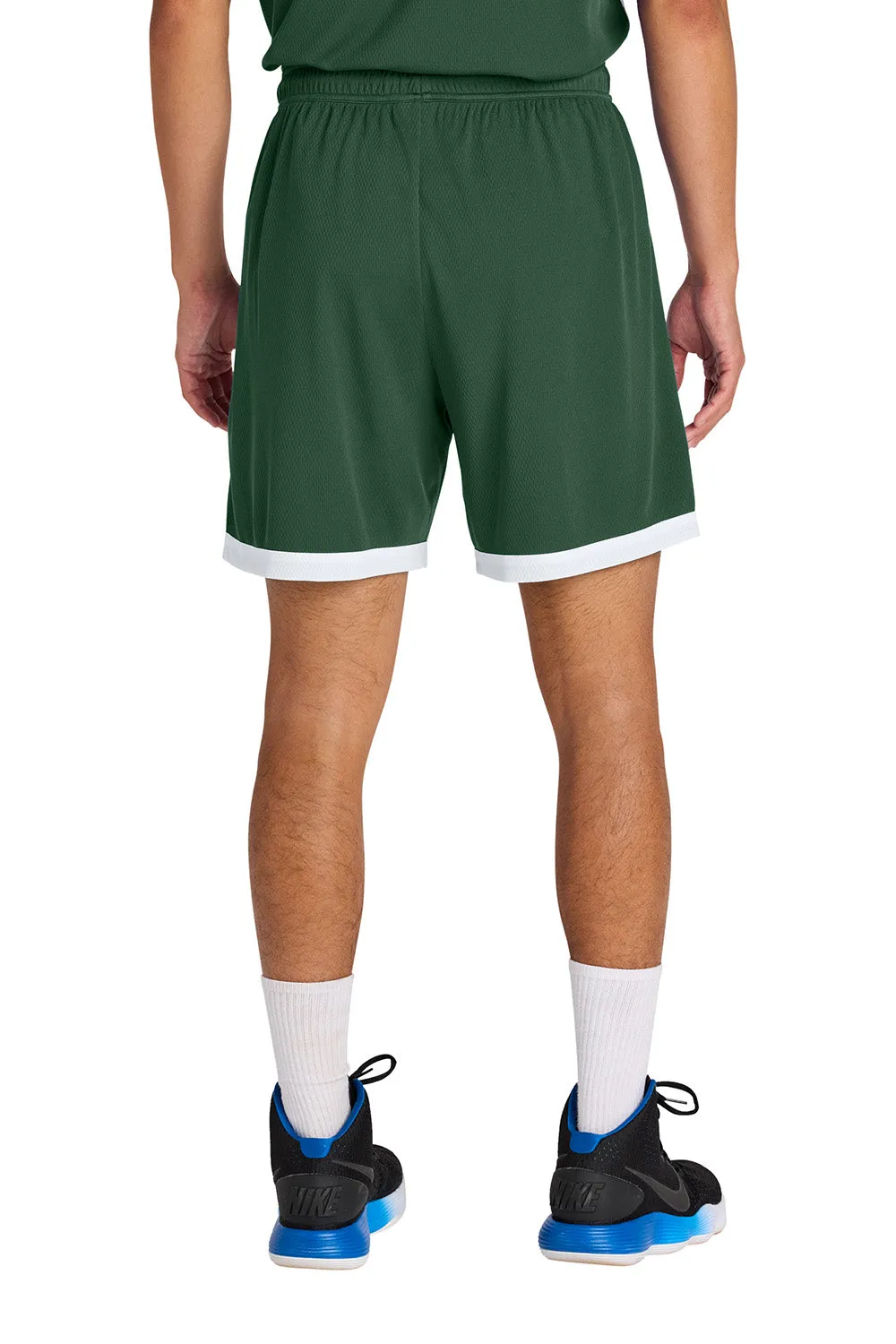 Sport-Tek Mens Rival Moisture Wicking Basketball Shorts - Forest Green/White Clothing Sport-Tek