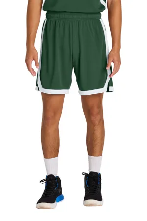 Sport-Tek Mens Rival Moisture Wicking Basketball Shorts - Forest Green/White Clothing Sport-Tek