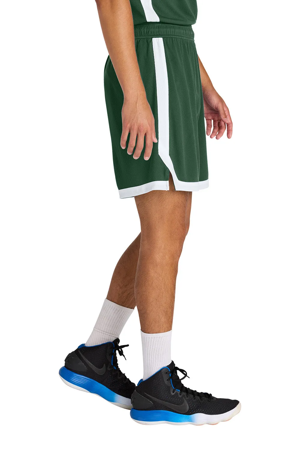 Sport-Tek Mens Rival Moisture Wicking Basketball Shorts - Forest Green/White Clothing Sport-Tek