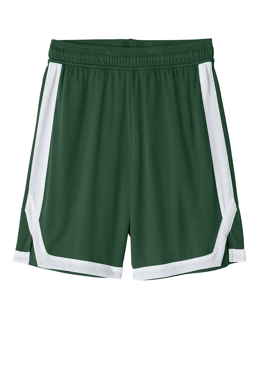 Sport-Tek Mens Rival Moisture Wicking Basketball Shorts - Forest Green/White Clothing Sport-Tek