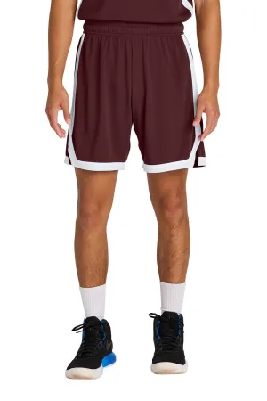 Sport-Tek Mens Rival Moisture Wicking Basketball Shorts - Maroon/White Clothing Sport-Tek