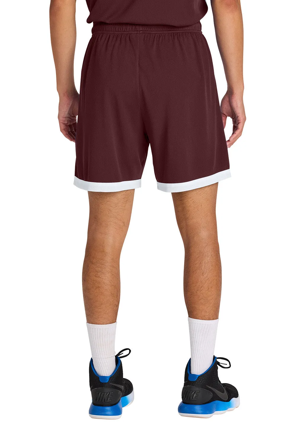 Sport-Tek Mens Rival Moisture Wicking Basketball Shorts - Maroon/White Clothing Sport-Tek