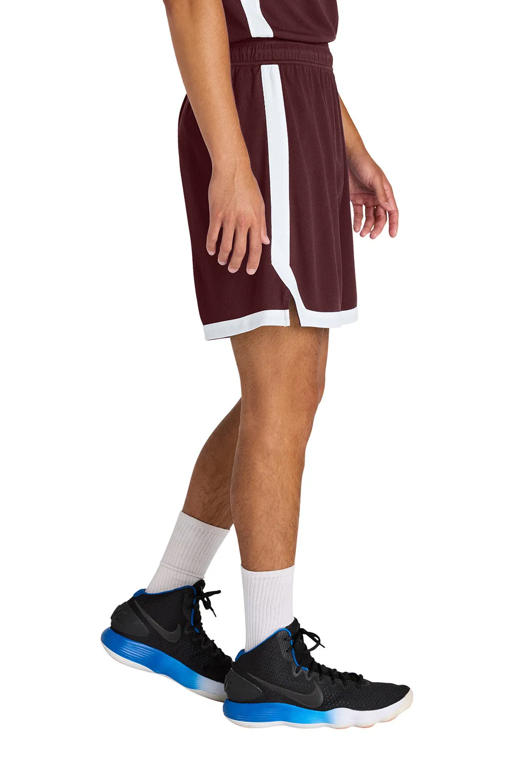 Sport-Tek Mens Rival Moisture Wicking Basketball Shorts - Maroon/White Clothing Sport-Tek