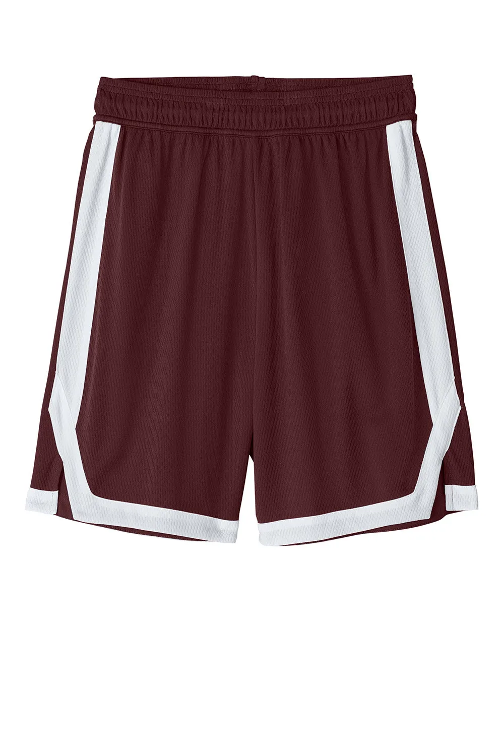 Sport-Tek Mens Rival Moisture Wicking Basketball Shorts - Maroon/White Clothing Sport-Tek