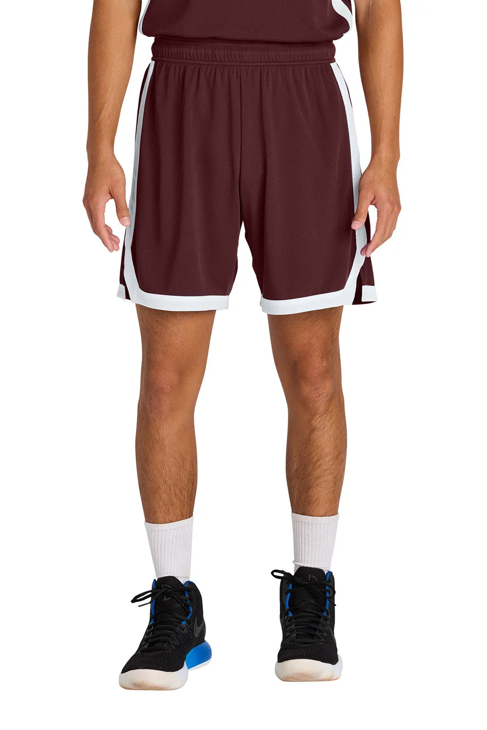 Sport-Tek Mens Rival Moisture Wicking Basketball Shorts - Maroon/White Clothing Sport-Tek