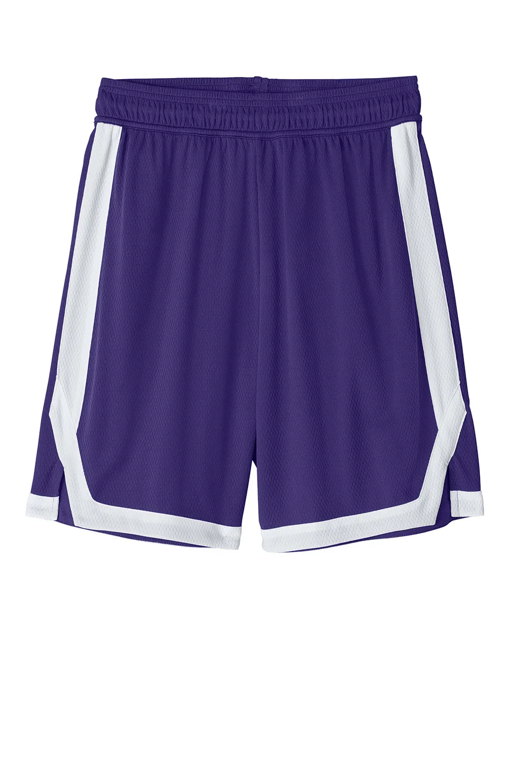 Sport-Tek Mens Rival Moisture Wicking Basketball Shorts - Purple/White Clothing Sport-Tek