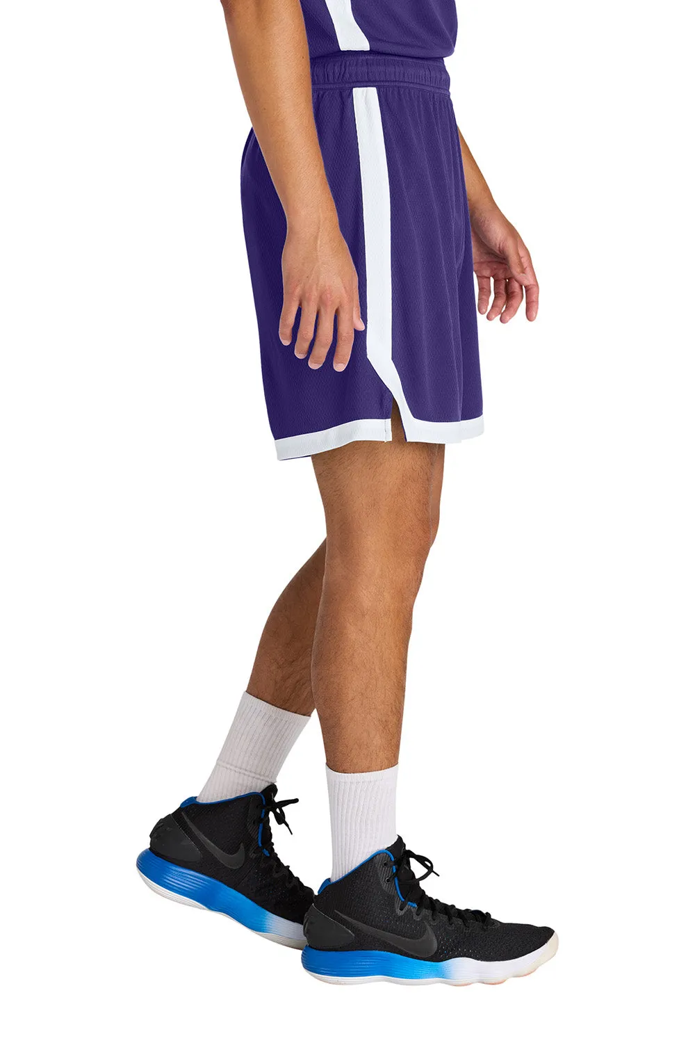 Sport-Tek Mens Rival Moisture Wicking Basketball Shorts - Purple/White Clothing Sport-Tek