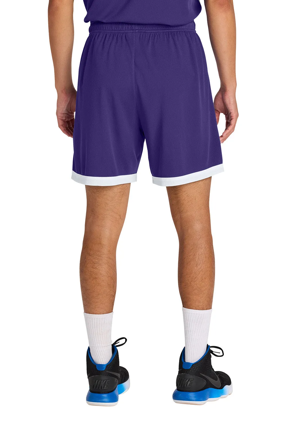 Sport-Tek Mens Rival Moisture Wicking Basketball Shorts - Purple/White Clothing Sport-Tek