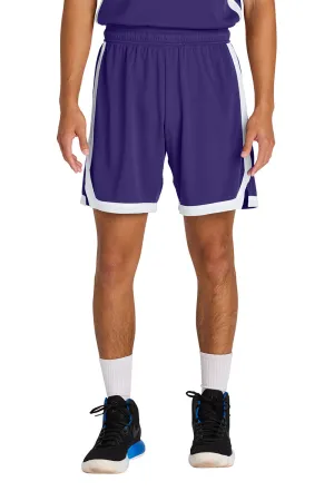 Sport-Tek Mens Rival Moisture Wicking Basketball Shorts - Purple/White Clothing Sport-Tek