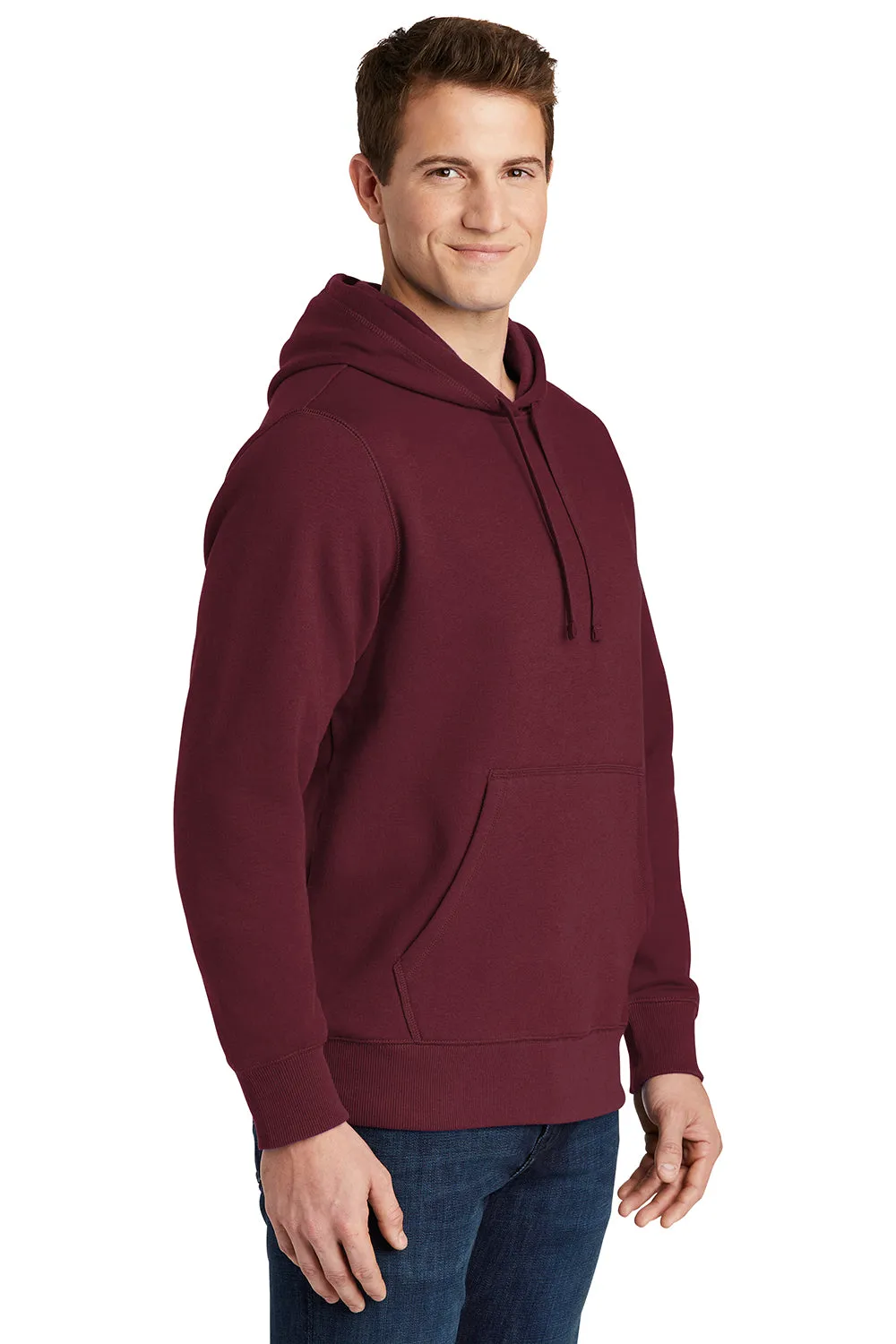 Sport-Tek Mens Shrink Resistant Fleece Hooded Sweatshirt Hoodie w/ Pouch Pocket - Maroon Clothing Sport-Tek