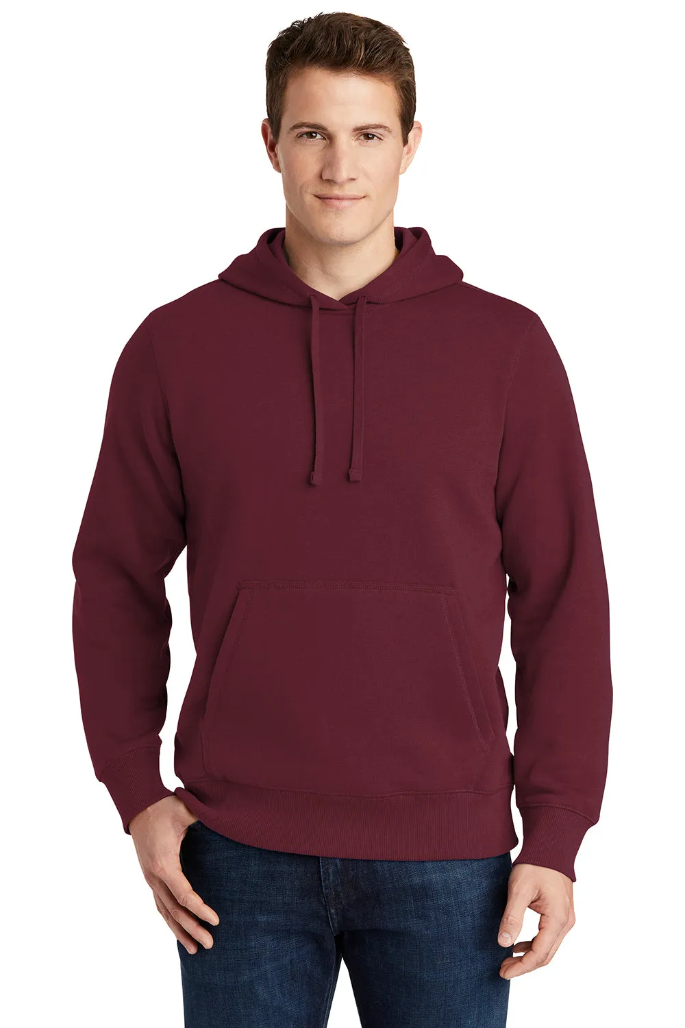Sport-Tek Mens Shrink Resistant Fleece Hooded Sweatshirt Hoodie w/ Pouch Pocket - Maroon Clothing Sport-Tek