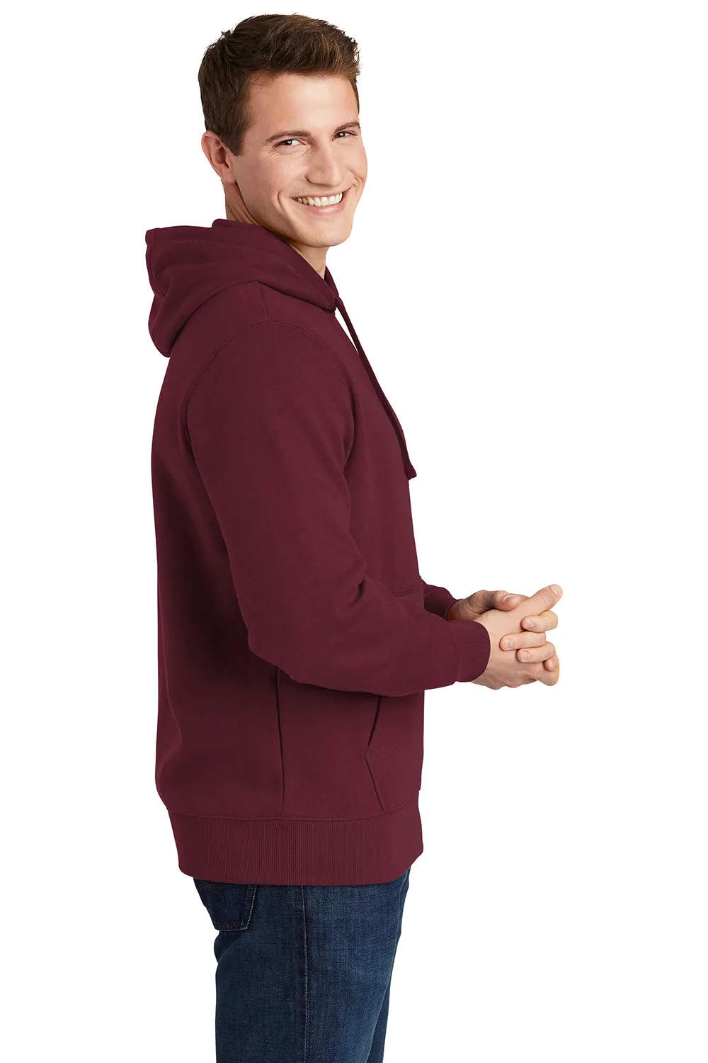 Sport-Tek Mens Shrink Resistant Fleece Hooded Sweatshirt Hoodie w/ Pouch Pocket - Maroon Clothing Sport-Tek