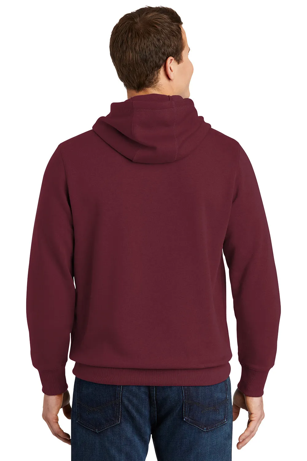 Sport-Tek Mens Shrink Resistant Fleece Hooded Sweatshirt Hoodie w/ Pouch Pocket - Maroon Clothing Sport-Tek