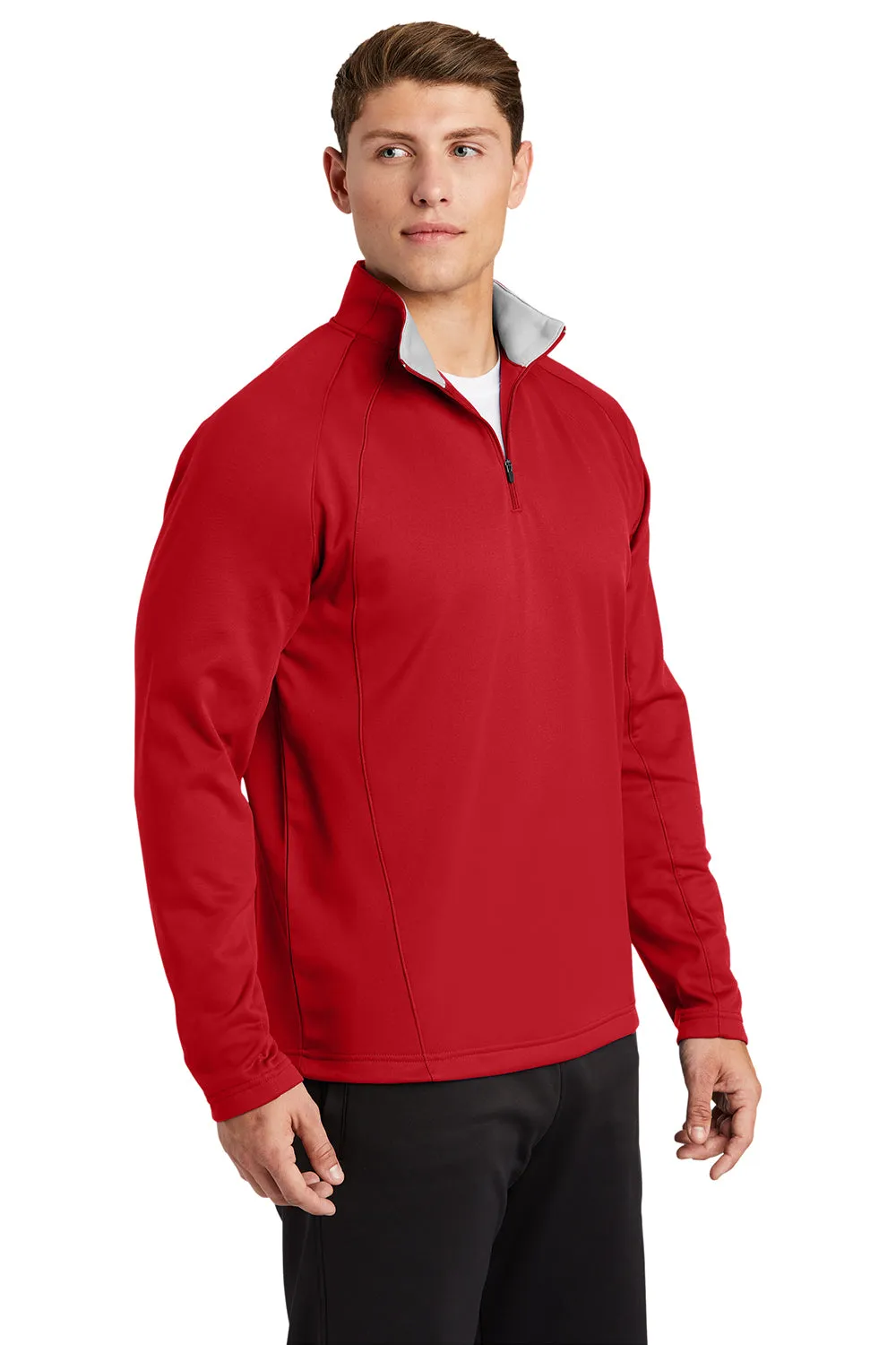 Sport-Tek Mens Sport-Wick Moisture Wicking Fleece 1/4 Zip Sweatshirt - Deep Red/Silver Grey Clothing Sport-Tek