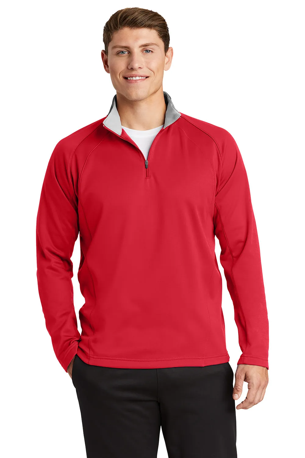 Sport-Tek Mens Sport-Wick Moisture Wicking Fleece 1/4 Zip Sweatshirt - Deep Red/Silver Grey Clothing Sport-Tek