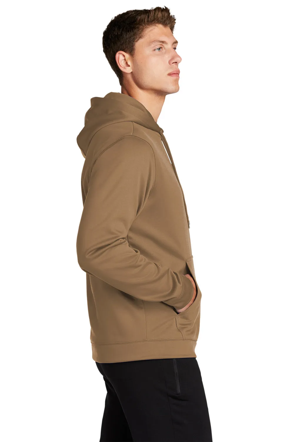Sport-Tek Mens Sport-Wick Moisture Wicking Fleece Hooded Sweatshirt Hoodie w/ Pouch Pocket - Woodland Brown Clothing Sport-Tek