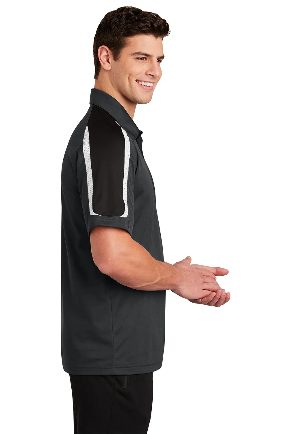 Sport-Tek Mens Sport-Wick Moisture Wicking Short Sleeve Polo Shirt - Iron Grey/Black/White Clothing Sport-Tek