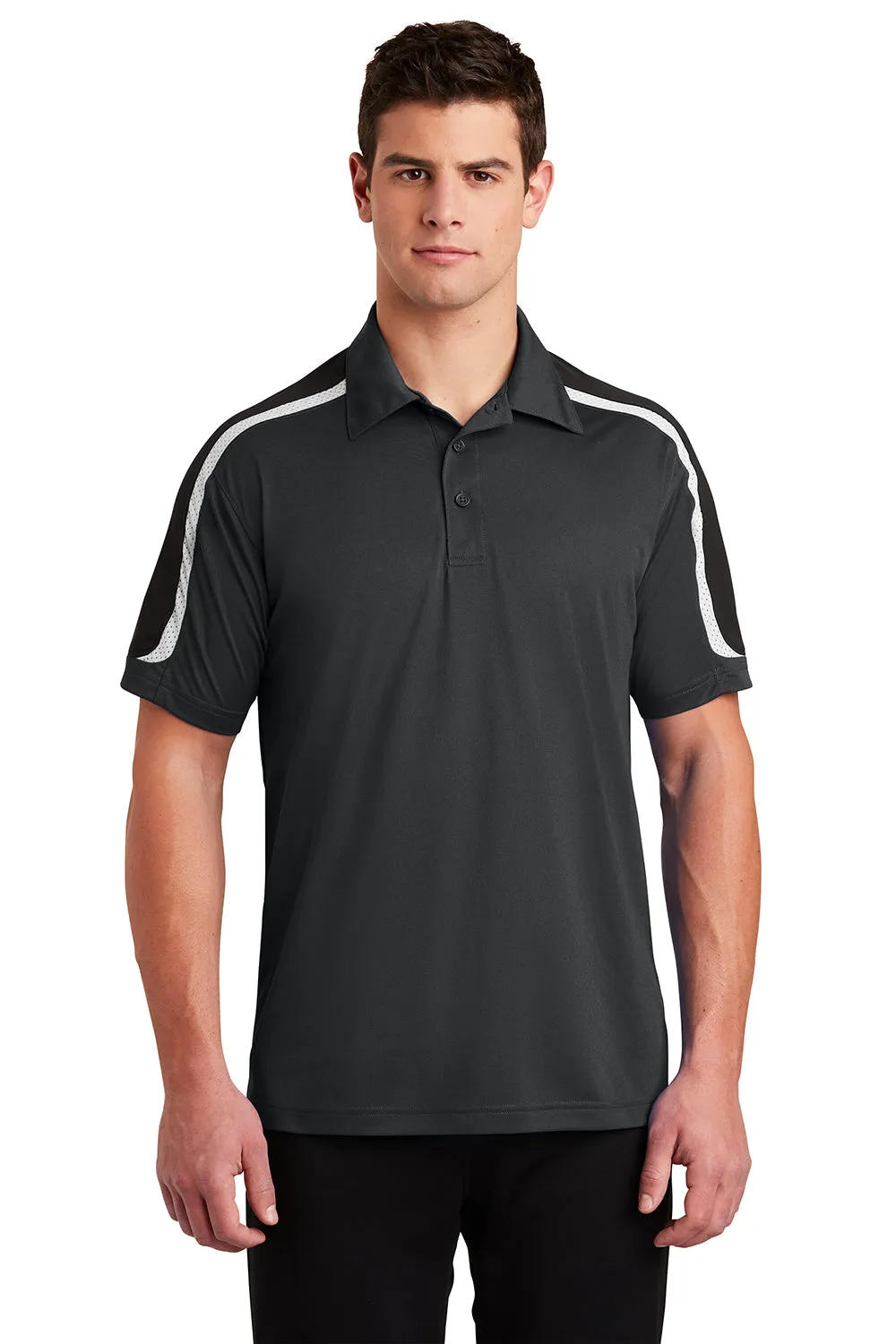 Sport-Tek Mens Sport-Wick Moisture Wicking Short Sleeve Polo Shirt - Iron Grey/Black/White Clothing Sport-Tek